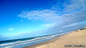 Two horny guys walking along Brazilian beach HD Beach