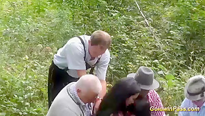 wild outdoor groupsex bukkake orgy HD Brunette