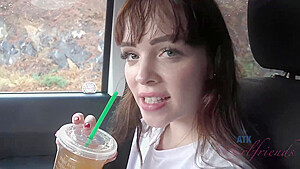 Frisky brunette with full, sensual lips is smoking in the car and spreading her legs wide open HD Car