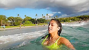 Latin brunette in a neon bikini, Sophia Leone likes to play with cock in the car Sophia Leone Porn Videos